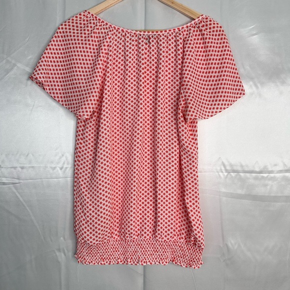 Sami & Jo Blouse Women Orange and White tie closure peasant top size Medium. - Picture 7 of 8